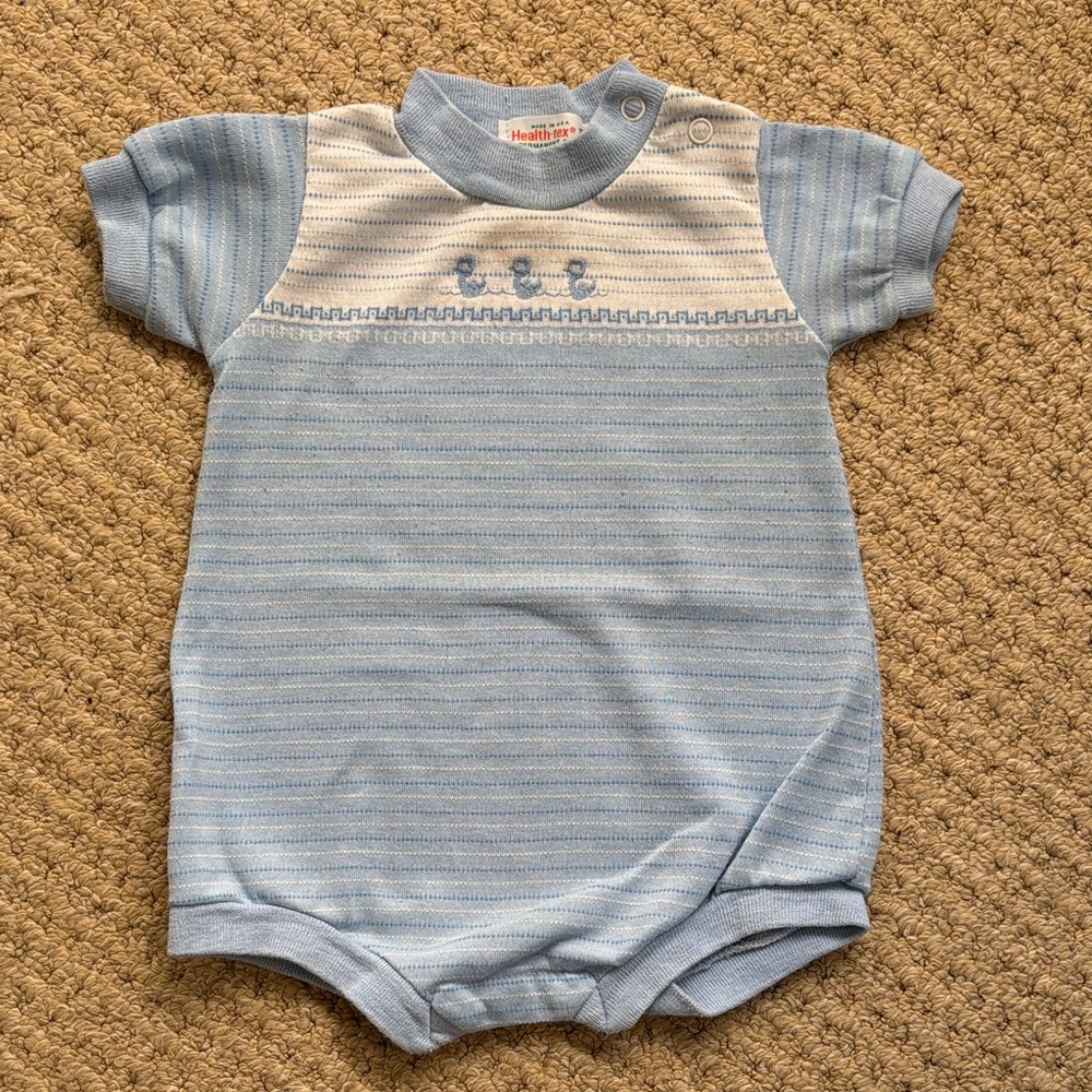 Vintage 80s Health-tex Blue Duck Easter Romper Size 12 Months